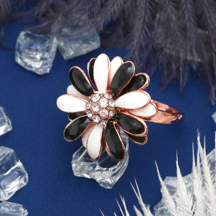 Кольцо "Цветок" ромашка желаний, цвет черно-белый, размер 17, 18, 19 МИКС