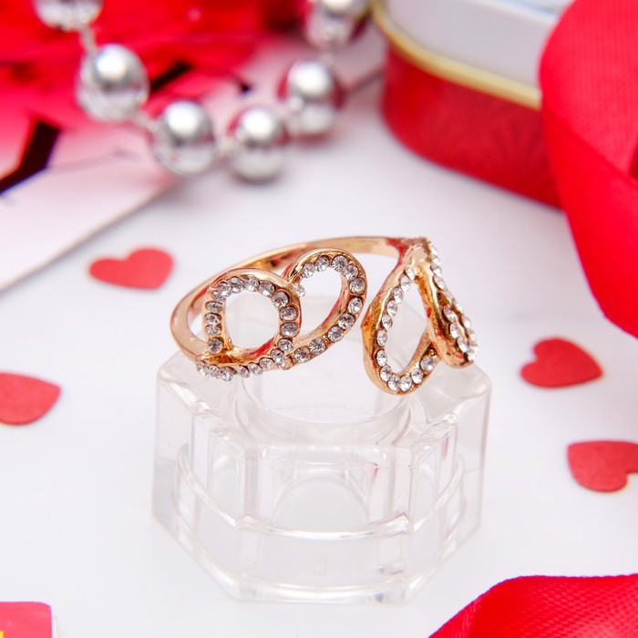 Кольцо "Сердечки" цвет белый в золоте, безразмерное