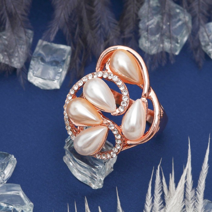 Кольцо "Жемчужная абстракция", цвет белый в золоте, размер 17, 18, 19 МИКС