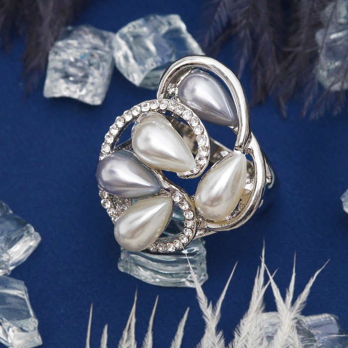 Кольцо "Жемчужная абстракция", цвет серый в серебре, размер 17, 18, 19 МИКС