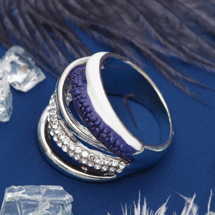 Кольцо "Переплет", цвет сине-фиолетовый в серебре, размер 17, 18, 19 МИКС
