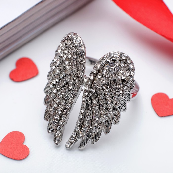 Кольцо "Крылья" ангела, цвет белый в серебре, размер 17, 18, 19 МИКС