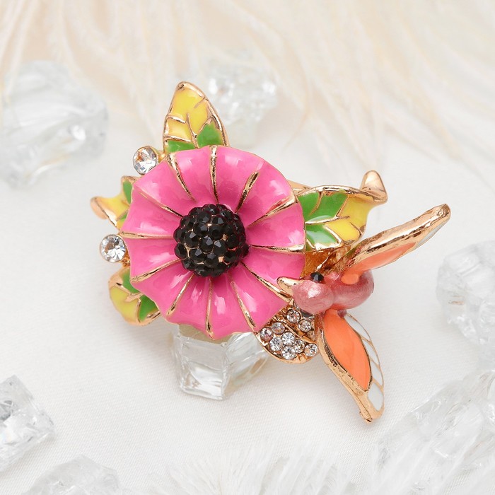 Кольцо "Цветок" пробуждение, цветное в золоте, размер 17, 18, 19 МИКС