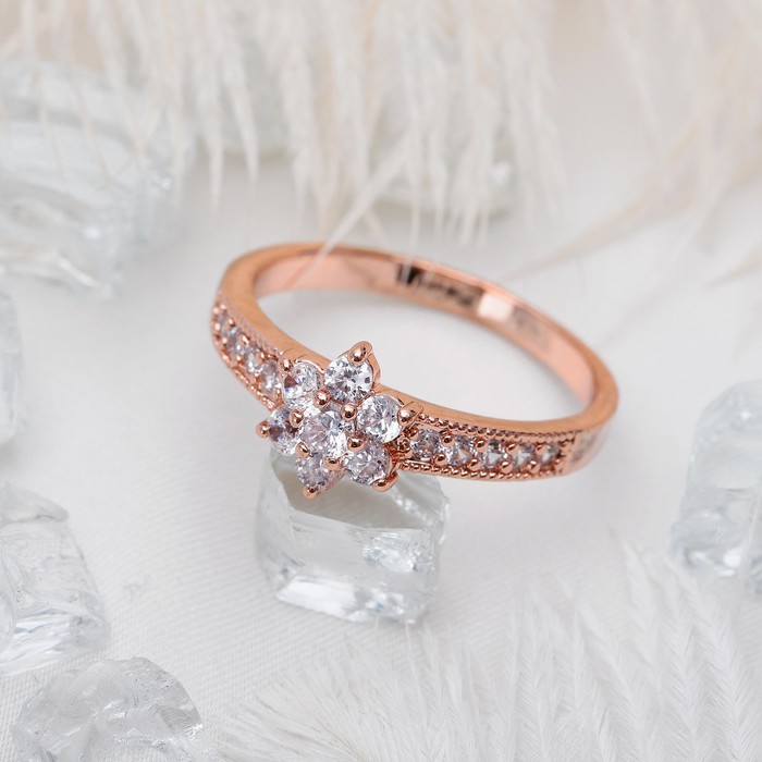 Кольцо "Циркон" венец, цветочек, цвет белый в золоте, размер 17, 18, 19 МИКС