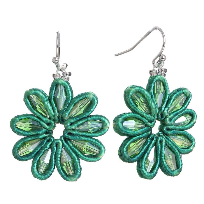 Серьги винтаж "Цветочный шик" малые, цвет изумрудный
