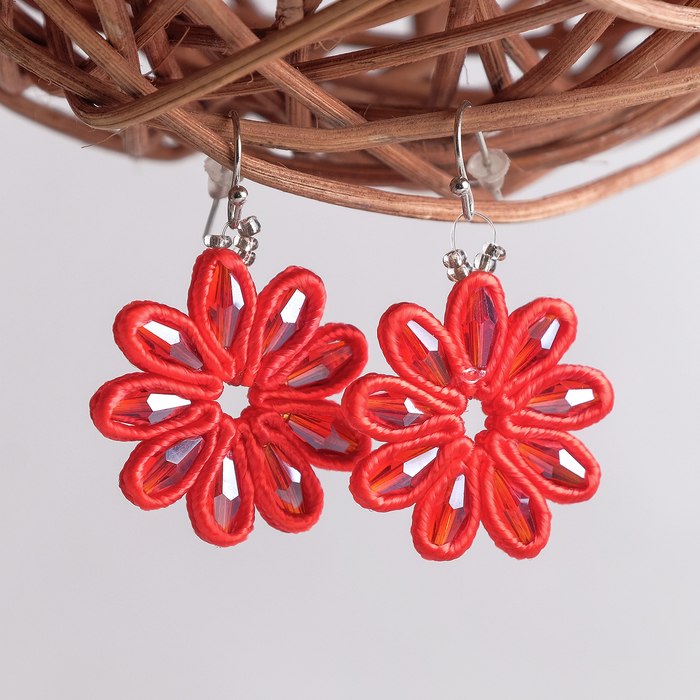 Серьги винтаж "Цветочный шик" малые, цвет бордовый