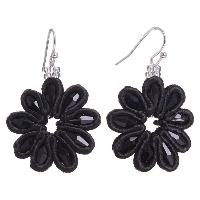 Серьги винтаж "Цветочный шик" малые, цвет черный