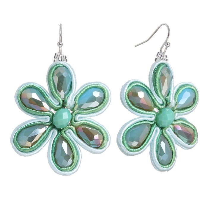 Серьги винтаж "Цветочный шик" крупные, цвет зелено-белый