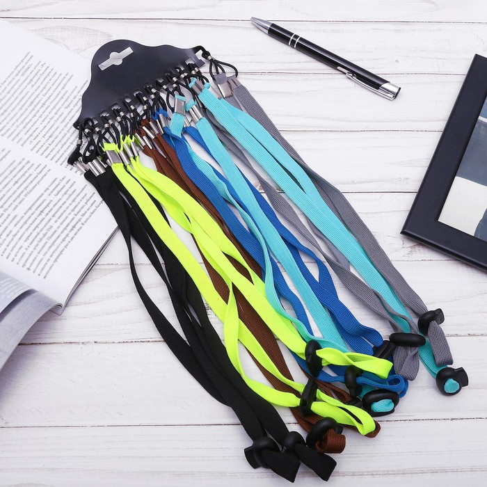 Шнурок для очков, широкий текстиль, затягивается, цвет МИКС