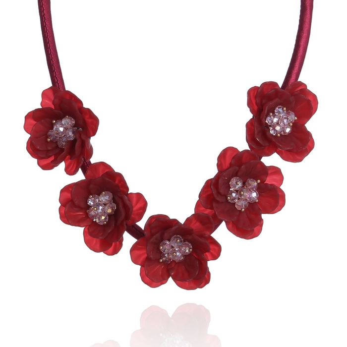 Колье "Цветочная роскошь" малое, цвет бордовый