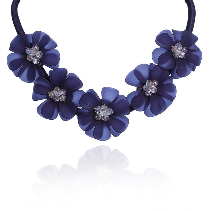 Колье "Цветочная роскошь" малое, цвет синий
