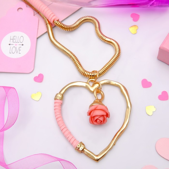 Кулон "Сердце" роскошь, цвет розово-золотой, 80см
