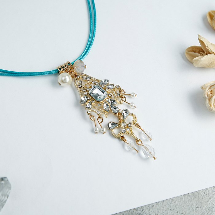 Кулон на шнурке "Ажур" жемчужный, цвет бело-золотой, 45см