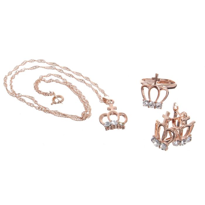 Гарнитур 3 предмета: серьги, кулон, кольцо безразмерное "Эдель" корона, цвет белый в золоте, 40см