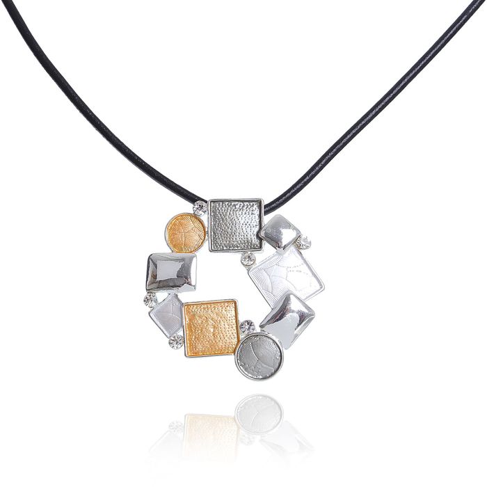 Кулон на шнурке "Нежность эмали" геометрия, цвет серо-золотой