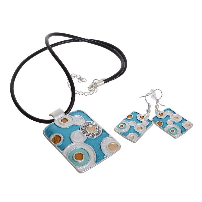 Гарнитур 2 предмета: серьги, кулон "Нежность эмали" прямоугольник в круги, цветной, 45см