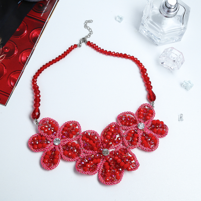 Колье "Цветочный шик" трио, цвет красно-розовый