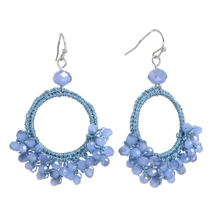 Серьги винтаж "Искры вечернего шика" круг с бусинами, цвет небесно-синий