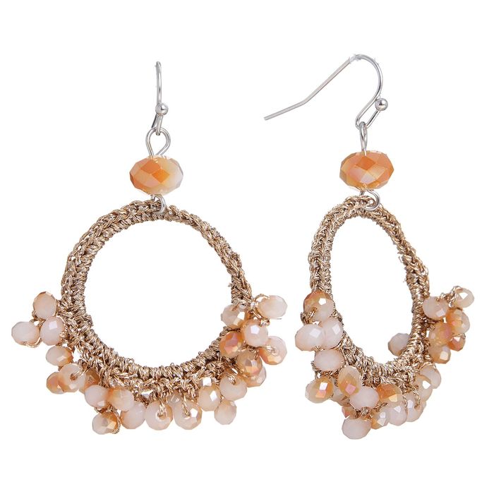 Серьги винтаж "Искры вечернего шика" круг с бусинами, цвет светло-коричневый