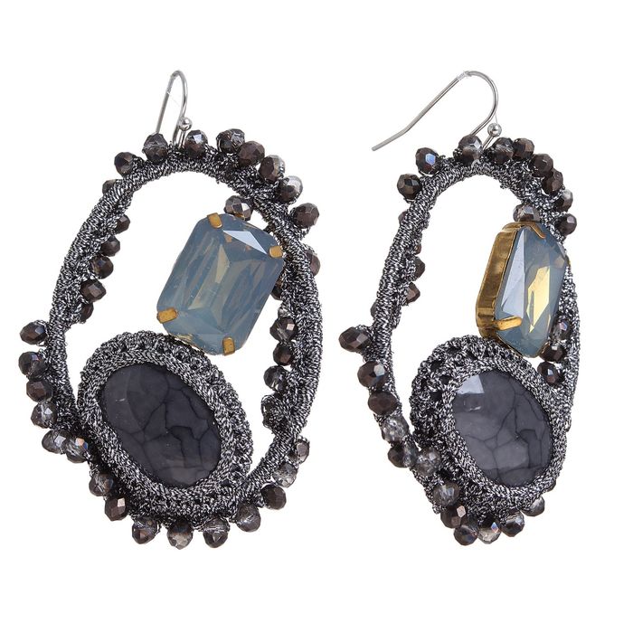 Серьги винтаж "Искры вечернего шика" овал крупный, цвет серый