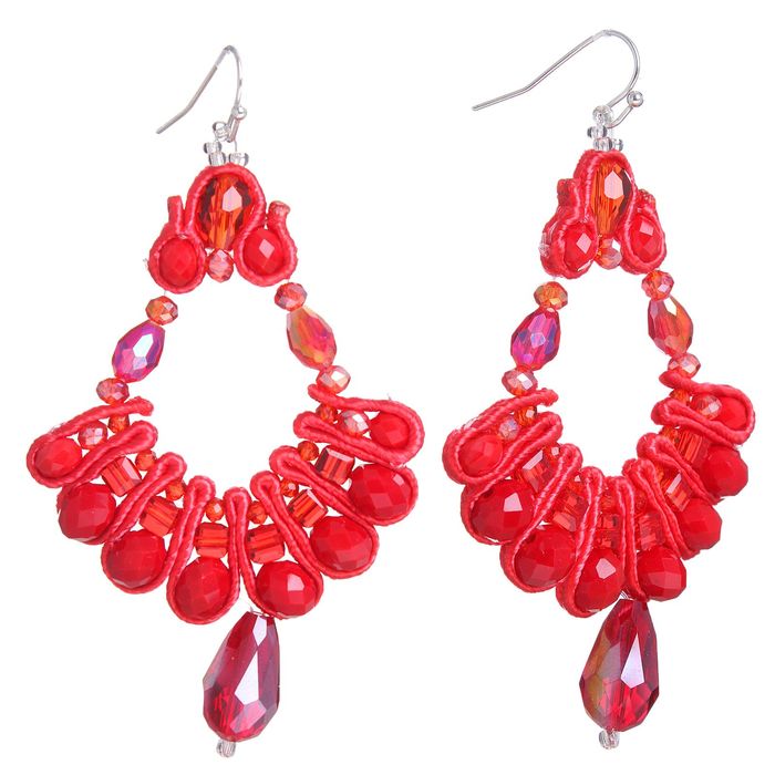 Серьги винтаж "Искры вечернего шика" веер, цвет красный