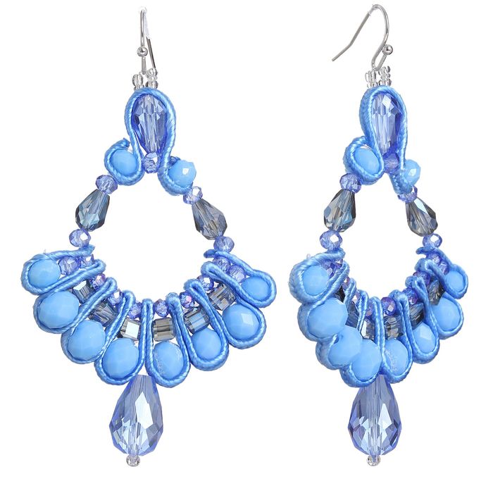 Серьги винтаж "Искры вечернего шика" веер, цвет голубой