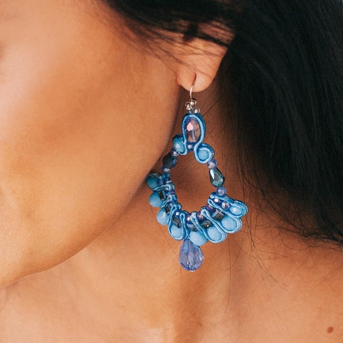 Серьги винтаж "Искры вечернего шика" веер, цвет голубой