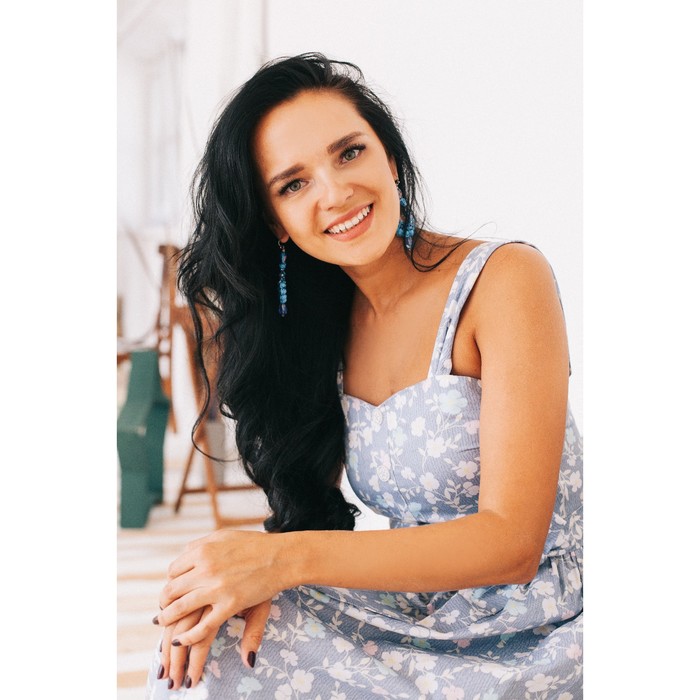 Серьги винтаж "Искры вечернего шика" веер, цвет голубой