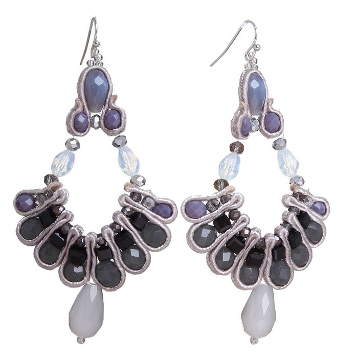 Серьги винтаж "Искры вечернего шика" веер, цвет серый