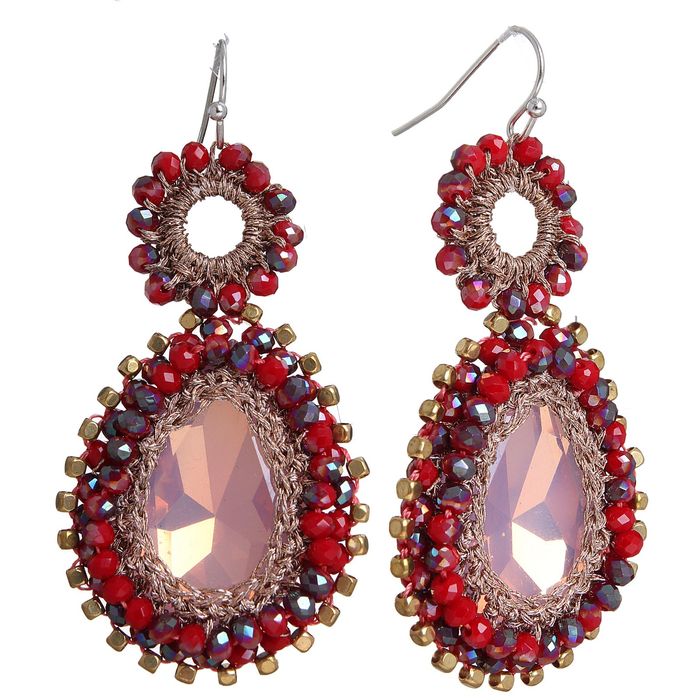 Серьги винтаж "Искры вечернего шика" круг с овалом, цвет красно-розовый