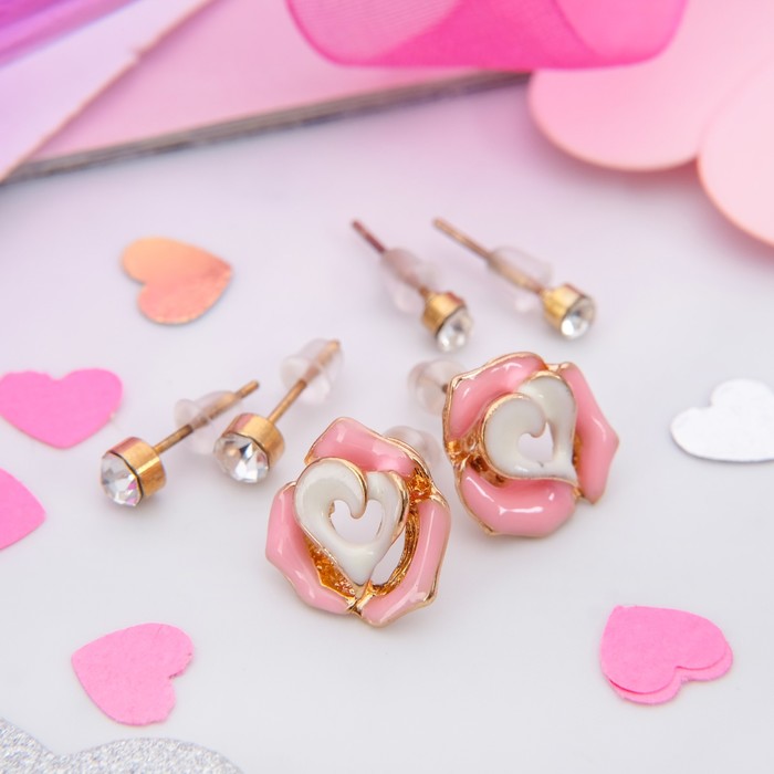 Пусеты 3 пары "Роза чайная", цвет МИКС