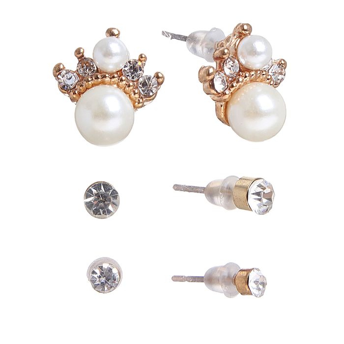 Пусеты 3 пары "Коронка", цвет МИКС