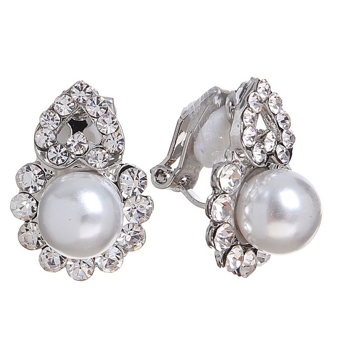 Клипсы "Жемчужина", цвет белый в серебре