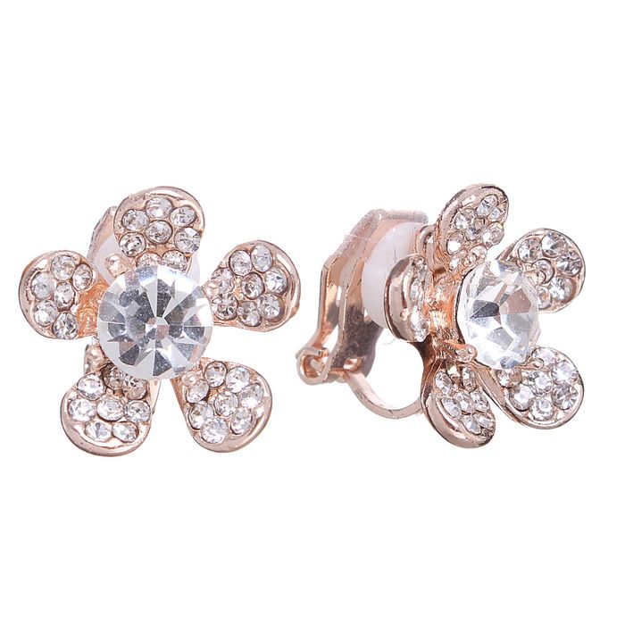 Клипсы "Цветочек", цвет белый в золоте