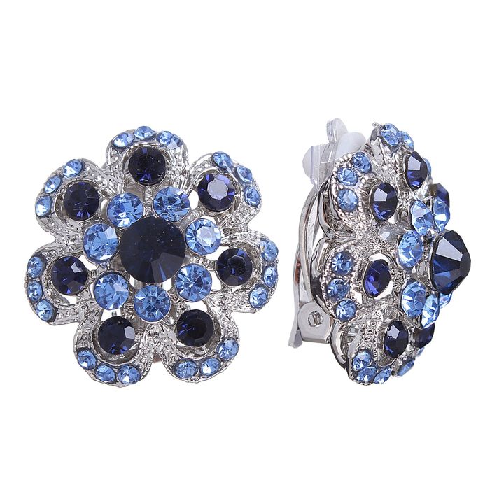 Клипсы "Цветок" нежный, цвет сине-белый в серебре