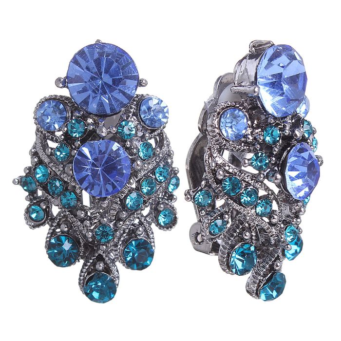 Клипсы "Абстракция", цвет голубо-морской в сером