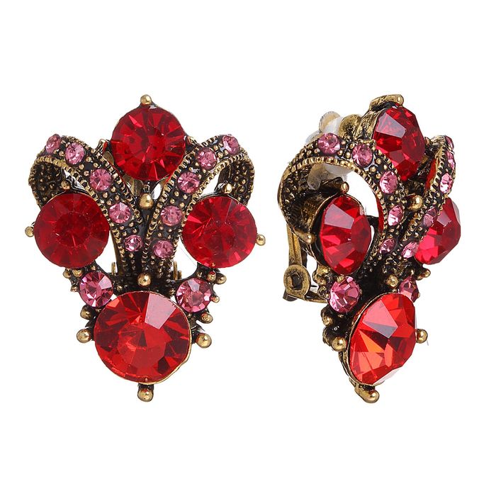 Клипсы "Абстракция" галочка, цвет красно-розовый в черненом золоте