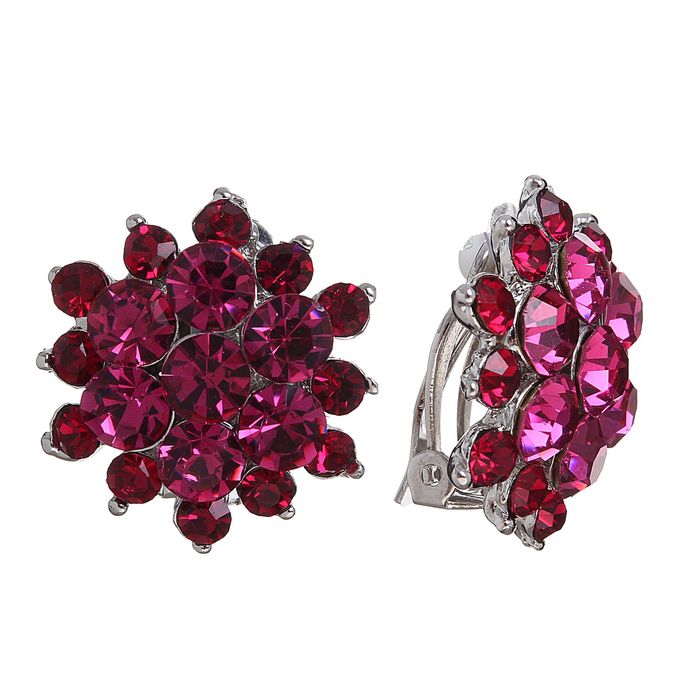 Клипсы "Цветочек", цвет малиновый в серебре