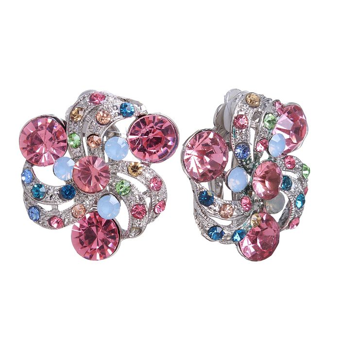 Клипсы "Цветок" пион, цветной в серебре