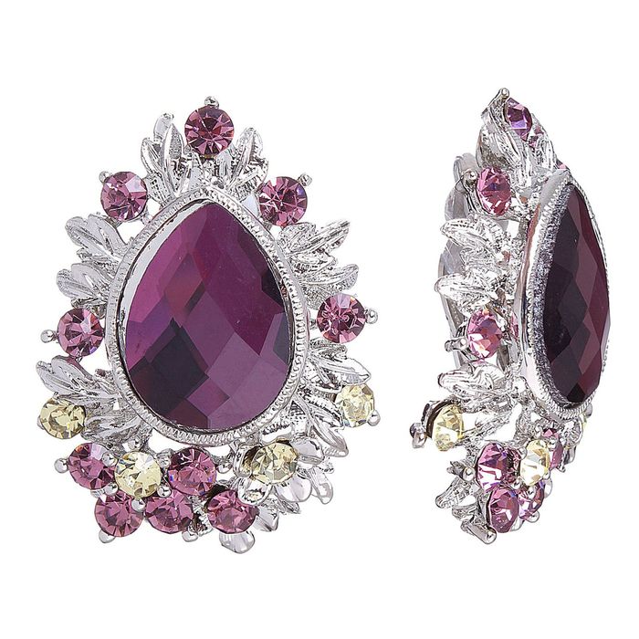 Клипсы "Грация" капля крупная, цвет фиолетовый в серебре