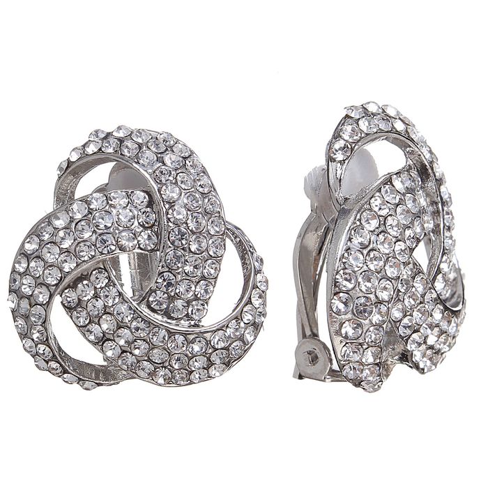 Клипсы "Трио" завиток, цвет белый в серебре