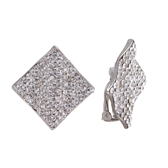 Клипсы "Ромб" плавающий, цвет белый в серебре