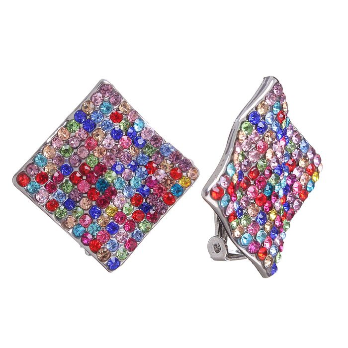 Клипсы "Ромб" плавающий, цветной в серебре