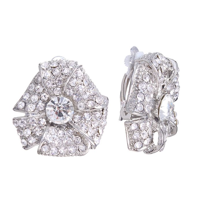 Клипсы "Цветок" распустившийся, цвет белый в серебре