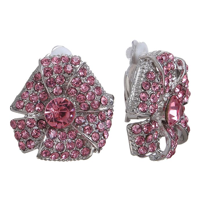 Клипсы "Цветок" распустившийся, цвет розовый в серебре