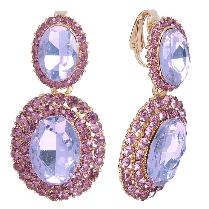 Клипсы "Торжество" овал, цвет светло-сиреневый в золоте