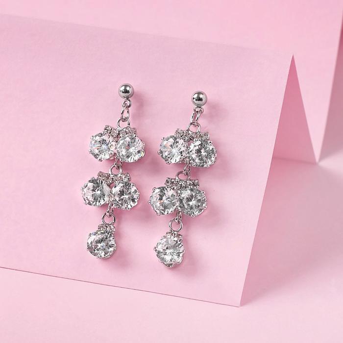Серьги "Циркон" трио, цвет белый в серебре