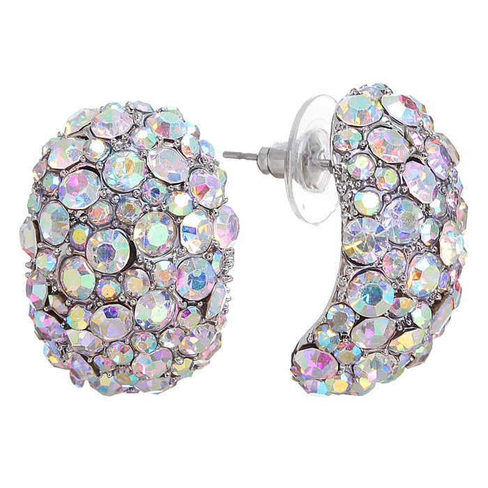 Серьги со стразами "Роскошь камня" полусфера, цвет радужный в серебре