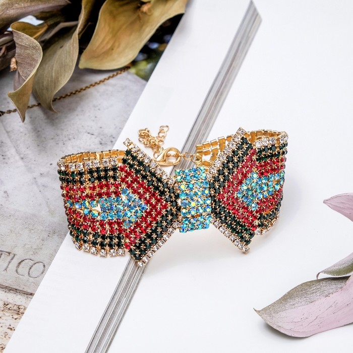 Браслет со стразами "1000 и 1 ночь" бант, цветной в золоте