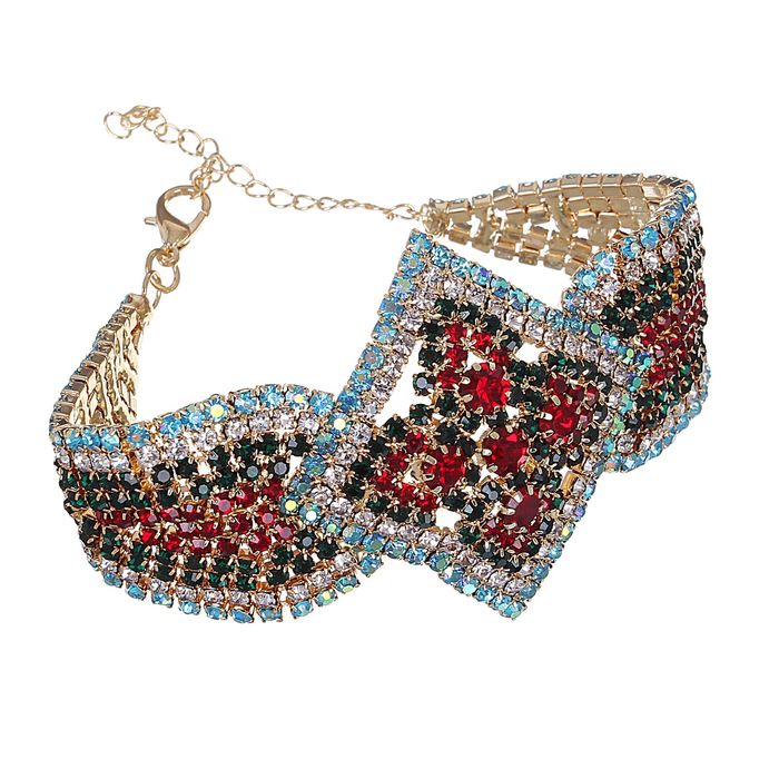 Браслет со стразами "1000 и 1 ночь" ромб, цветной в золоте